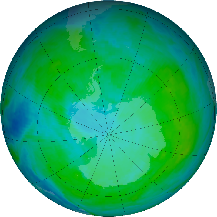 Antarctic ozone map for 05 January 1991